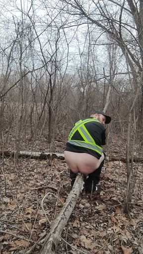 Fat guy jerking &amp; cumming in forrest pt. 12