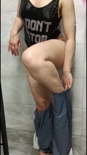 Dressing in clothes in the shower should squirt   Clip 1