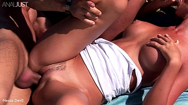 Nessa Devil Threesome Anal Fucked On The Beach