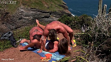Nessa Devil Threesome Anal Fucked On The Beach