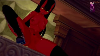 Meru the Succubus rubs and fingers her pussy.