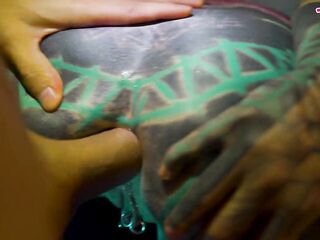 Tattooed Beauty Got Caught Banging Herself with a Large Toy, ANAL, BJ, Ejaculation