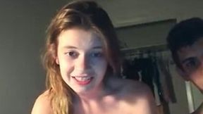 Lusty amateur webcam chick flashes her pale tits and rack in bedroom