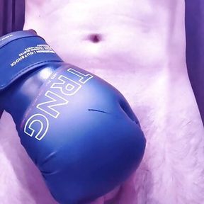 Cock and ball busting with boxing glove, huge cumshot in the end