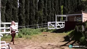 Hairy pussy blonde girl fellating guy
