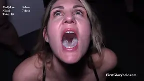 MILF and teen girl swallow cum in gang bang