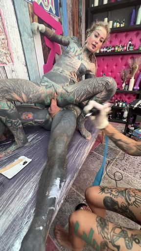 Tattooed Girl Gets Her Titties Inked Then Rides Cock &amp; Takes Anal