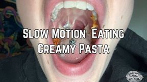 Phoenix Bates Eating Creamy Pasta In Slow Motion 4k HD - Open Mouth Chewing - Extreme Close Ups - Uvula - Messy Tongue