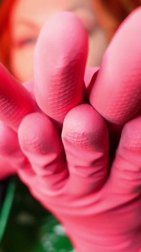 Pretty pin up model Arya and pink latex household gloves