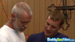 Chads stand while daddy blows them sloppily on his knees