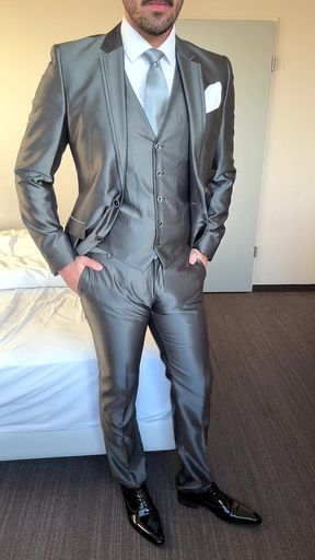 Suited Groom Jerks off in Hotel Room