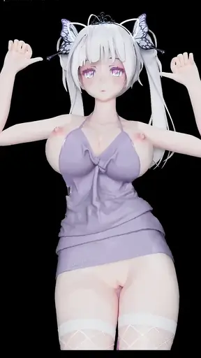 Exid - Hot Pink white Fishnet Stockings; Butt Plug; Twin Ponytails