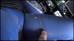 Blue nylon pantyhose fuck and cum