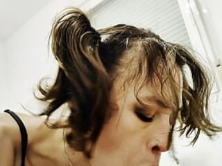 Hotwife sucks her cousin's cock
