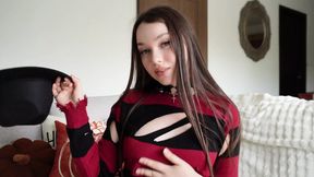 Older girl teases in Freddy cosplay while touching her pussy
