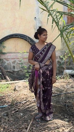The Tender Garden Was Looking up at the Coconut Tree with the Saree up