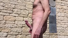 Naked Outdoor Hard Cock Wanking, Edging, Close up Creamy Cum - Rockard Daddy