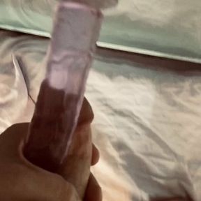 Horny guy Testing new purple toy, dick to dick