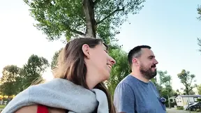 EXPERIENCED LADY mom gives a deepthroat BJ in a field near a campsite