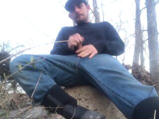 OUTDOORS: Large Wang Country Hunk Fishing and Blowing a Large Load One The River Bank