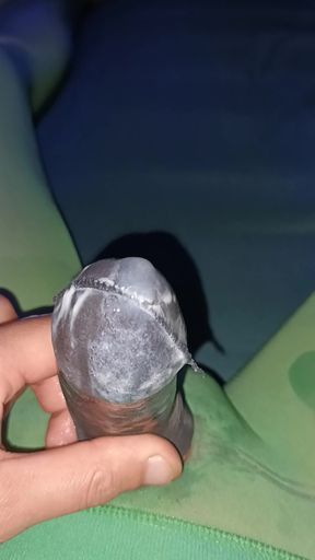 Another cumshot inside gray high spandex tights