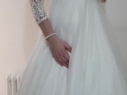 Sissy crossdresser bride cums in wedding dress and lingerie