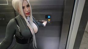 Hot blonde bimbo slut stops the elevator to give me a deep blowjob