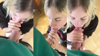 Berlin blowjob POV swallow cum from a tattooed German babe