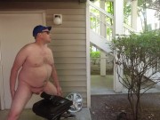 Public fucking my toy on my patio! Pool BBQ going on while I fuck my toy naked and cum!