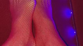 Really Sexy Feet in Fishnet with red nail polish on the pool table