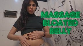 Showing and massage on my bloated belly at the end of the day in gray panties