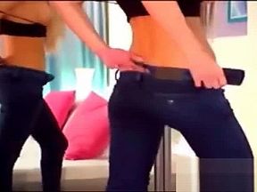 Hot chick in tight jeans dancing teasin
