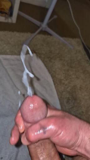 Cut nice big cock shooting a nice load with a nice moaning orgasm to go with it