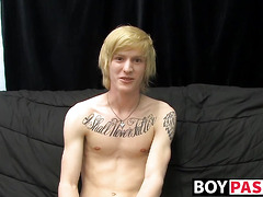 Kinky tattooed twink Dustin jerking off in passionate solo