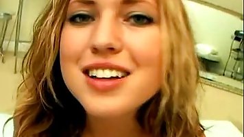 Adorable blonde babe, Madison Monroe is sucking a rock hard dick like a real whore