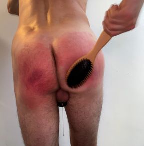 Hard Self Spanking On Hairy Ass While Wearing Chastity Cage
