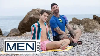 Joey Mills Rides Troy Daniels Big Uncut Cock Bareback Beachside with Dean Young