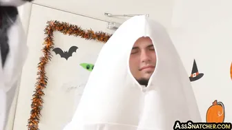Small cock twink barebacked at office masquerade party