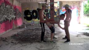 Gang bang in exhib cruising by 2 straight boys, scally lads