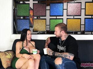 Bimbo doll Nicol Love drinks sexy coffee with Brian Evansx