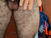 hairy muscle  boy cum all over his hand