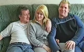 Short Amateur Blonde Fucks with Two Guys