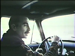 Retro clip with horny taxi driver seducing and sucking his hunky fare