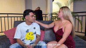 I fuck my stepmom in the living room while my stepdad is on a call! Danyel Mast and Karen Sleent