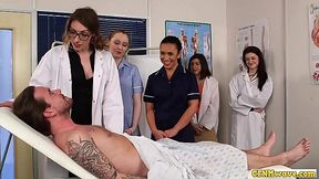 Group of nurses dominate and pleasure CFNM cock