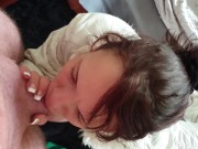 petite mia gag on a big cock, gets slapped in the face and facial