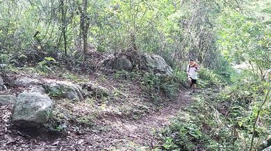 Busty and big-ass MILF stepmother fucks a perverted old man in the woods