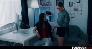 Futa stepsister destroys nerdy blonde with thick cock and messy creampie