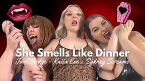 She Smells Like Dinner - Vampires Jane Judge & Sydney Screams Bite Delicious Blonde Kaiia Eve Until They've Drained Her Vitae - Vampires, Biting, Draining - HD 1080 MP4