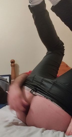 Leather pants dildo fun